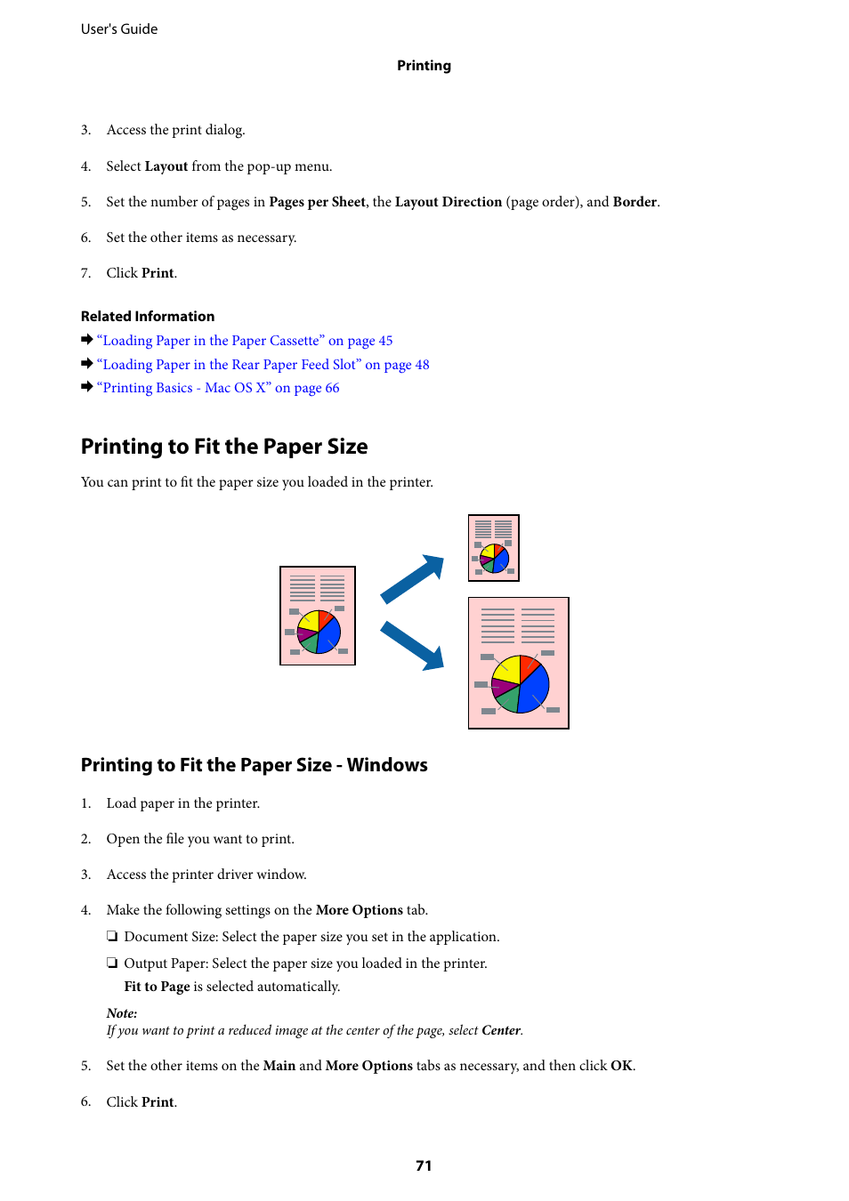 Printing to fit the paper size, Printing to fit the paper size - windows | Epson L1455 User Manual | Page 71 / 233