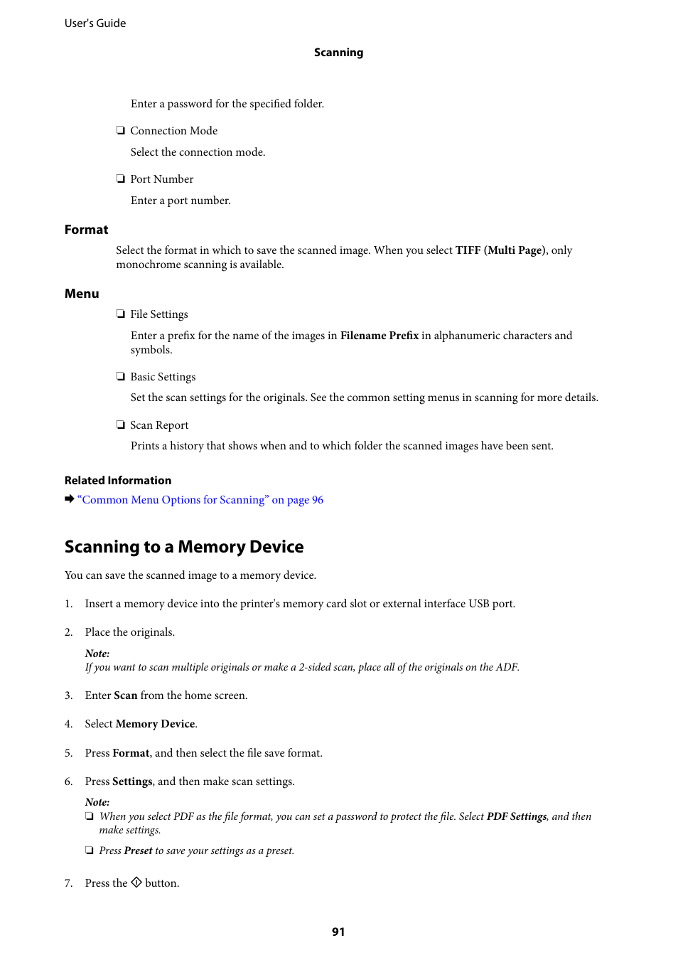 Scanning to a memory device | Epson L1455 User Manual | Page 91 / 233