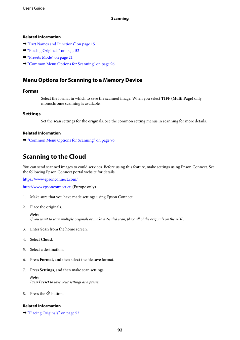 Scanning to the cloud | Epson L1455 User Manual | Page 92 / 233