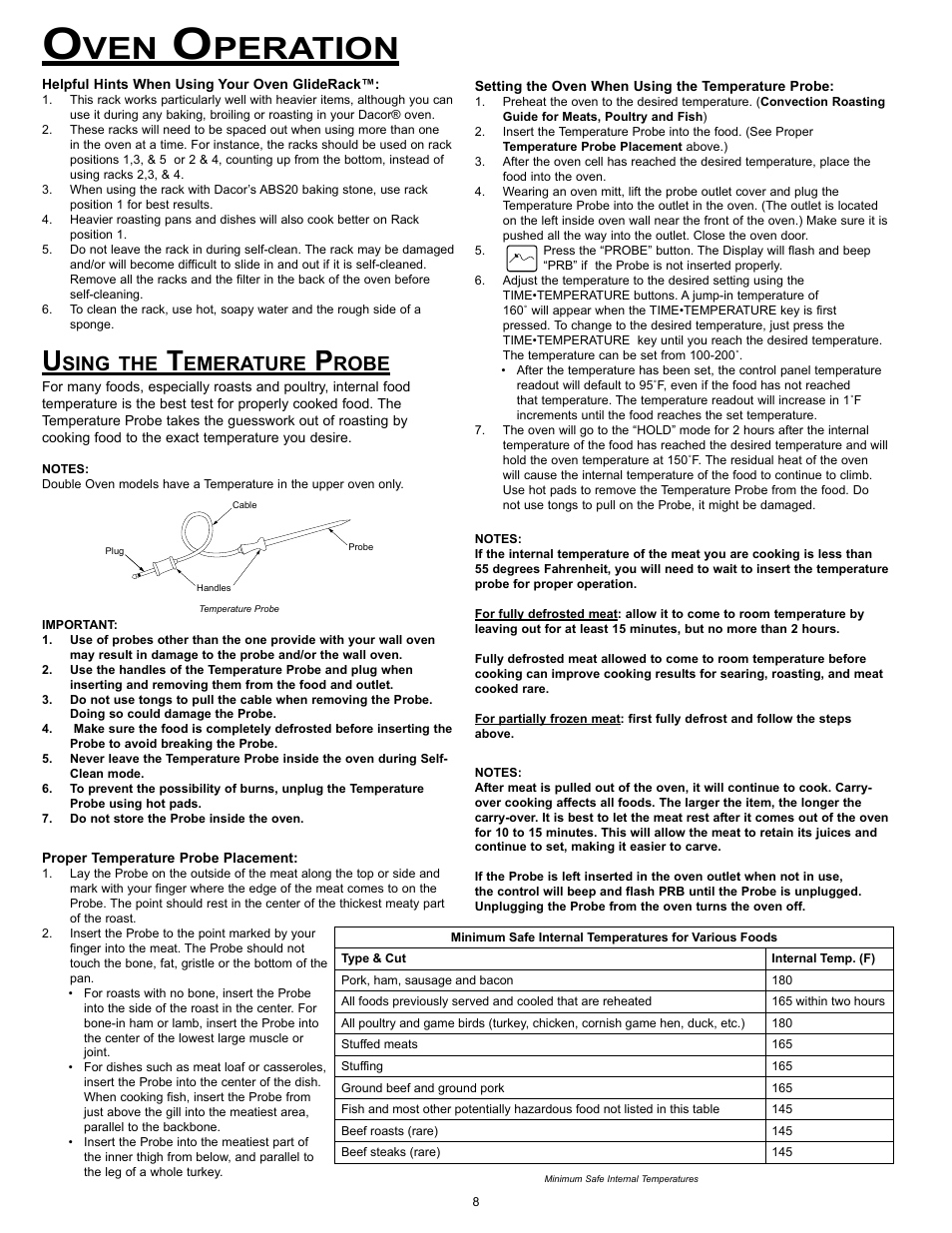 Peration, Sing, Emerature | Robe | Dacor Wall Ovens User Manual | Page 10 / 20