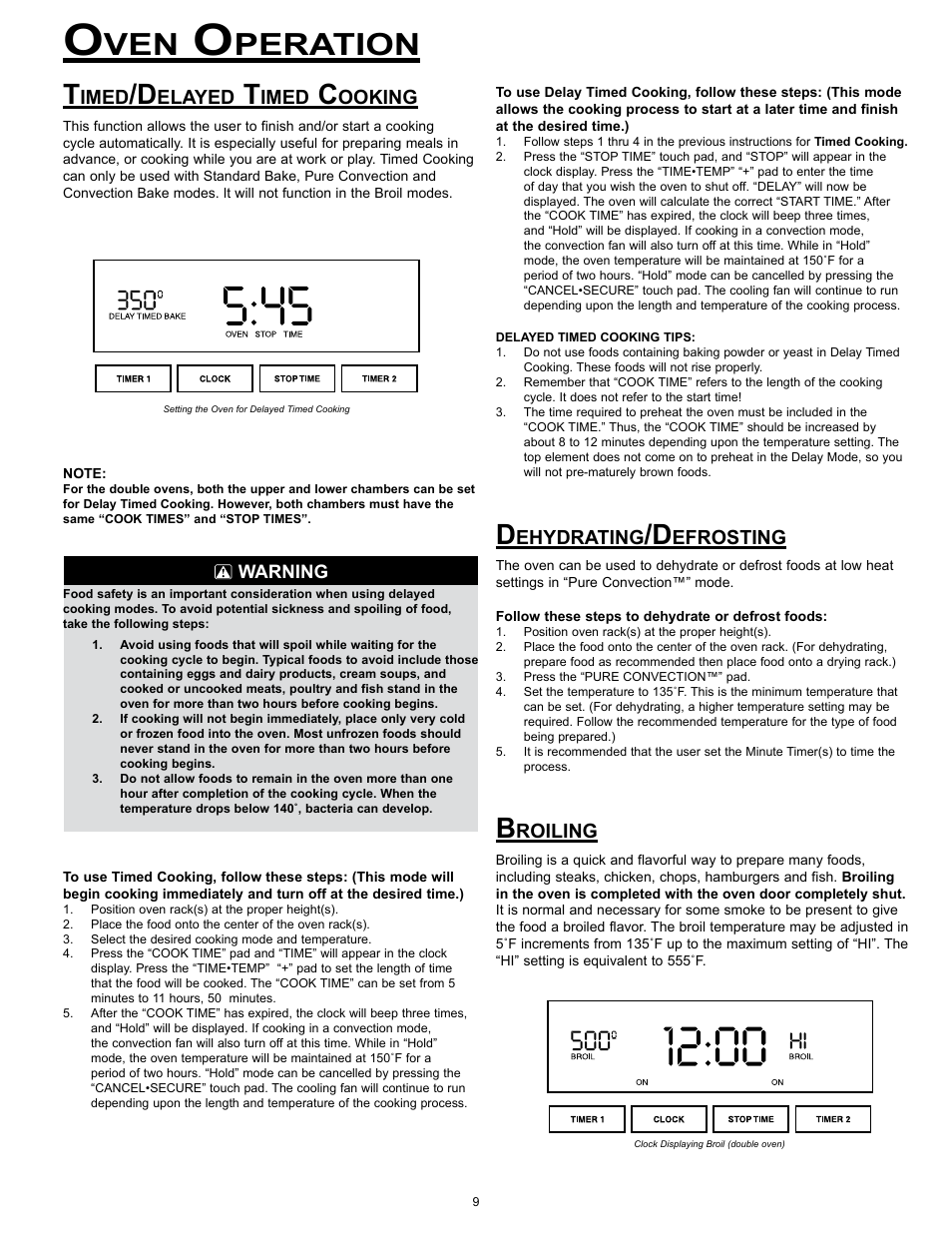 Peration, Ehydrating, Efrosting | Imed, Elayed, Ooking, Roiling | Dacor Wall Ovens User Manual | Page 11 / 20