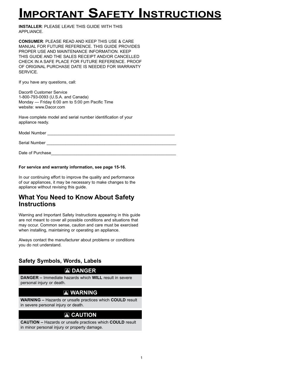 Mportant, Afety, Nstructions | What you need to know about safety instructions | Dacor Wall Ovens User Manual | Page 3 / 20