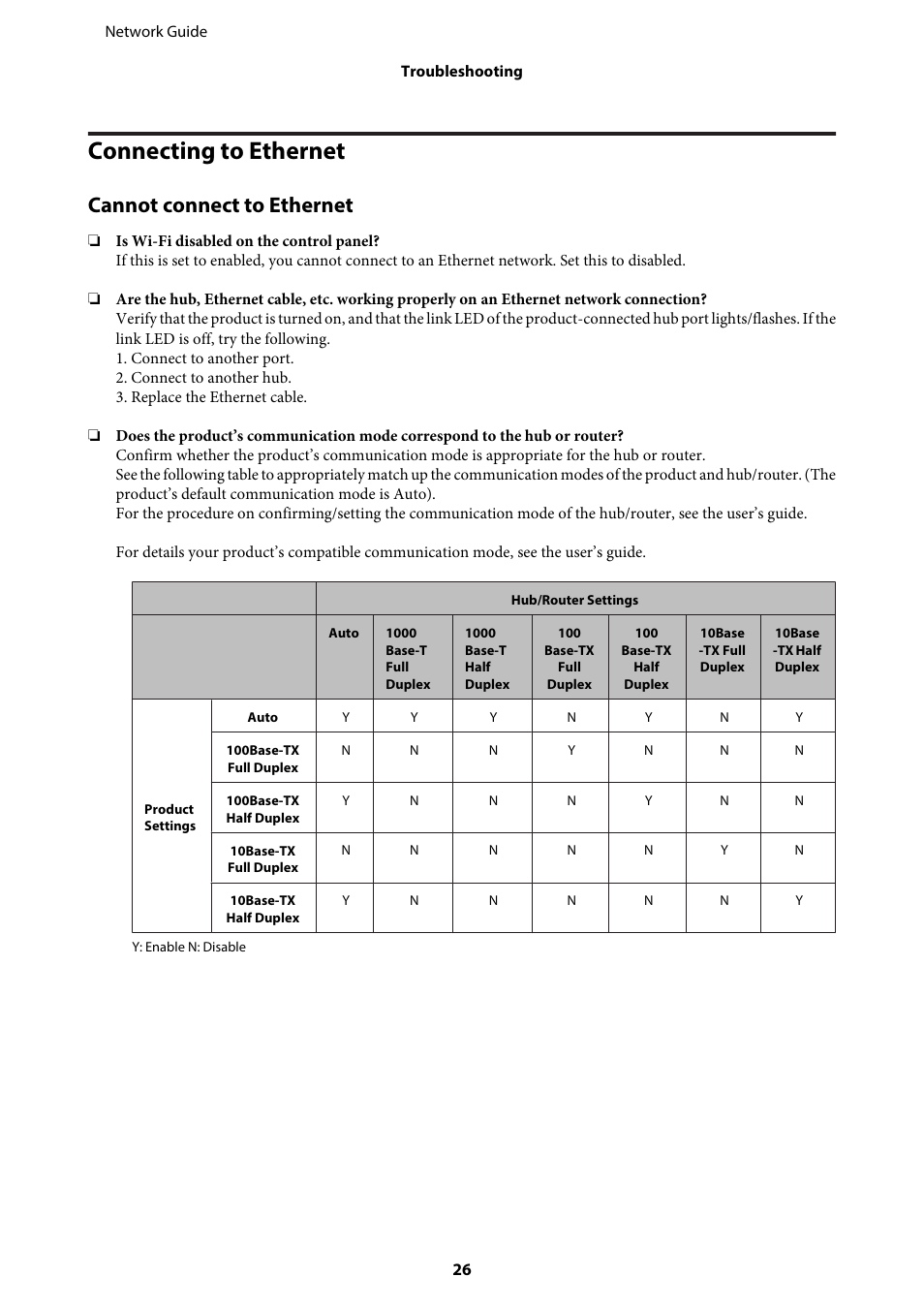 Connecting to ethernet, Cannot connect to ethernet | Epson EcoTank ET-4550 User Manual | Page 26 / 35