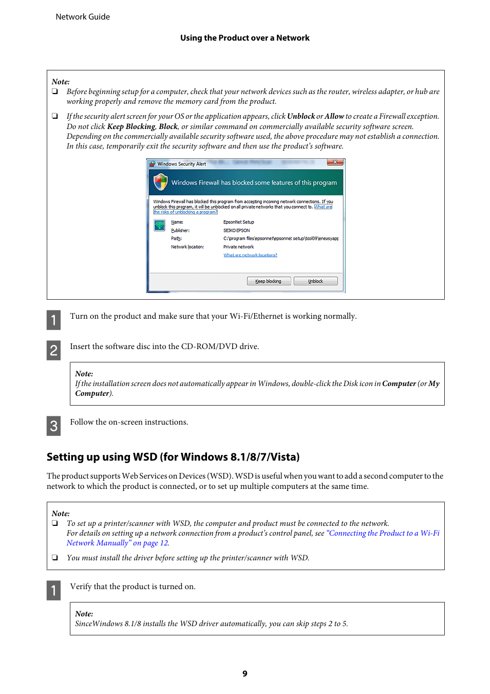 Setting up using wsd (for windows 8.1/8/7/vista) | Epson EcoTank ET-4550 User Manual | Page 9 / 35