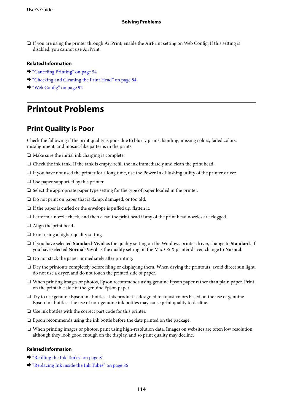 Printout problems, Print quality is poor | Epson EcoTank ET-4550 User Manual | Page 114 / 145