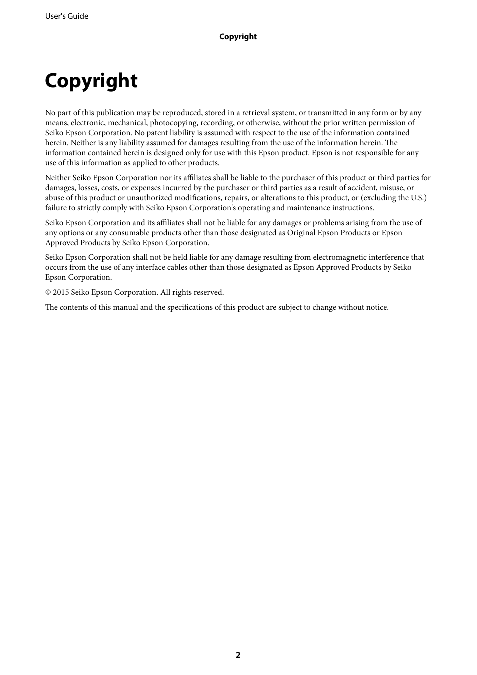 Copyright | Epson EcoTank ET-4550 User Manual | Page 2 / 145