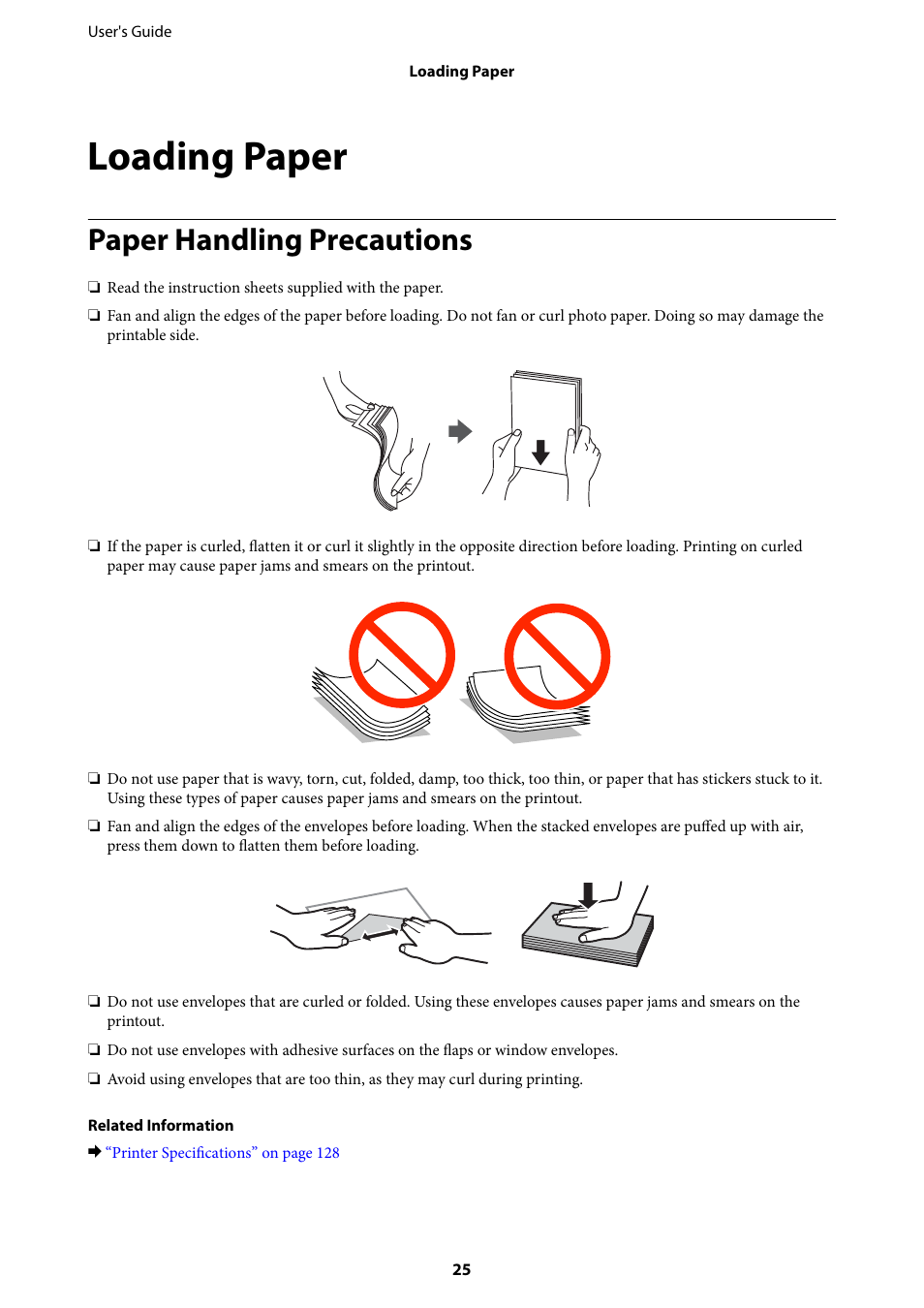 Loading paper, Paper handling precautions | Epson EcoTank ET-4550 User Manual | Page 25 / 145