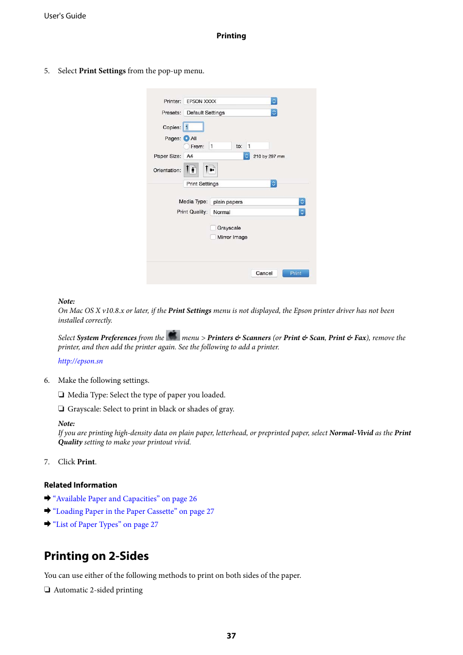 Printing on 2-sides | Epson EcoTank ET-4550 User Manual | Page 37 / 145