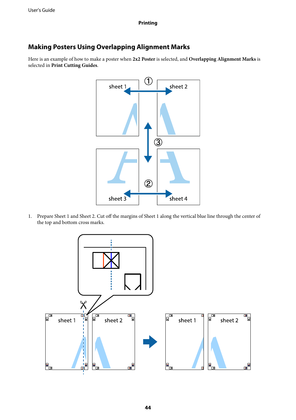 Making posters using overlapping alignment marks | Epson EcoTank ET-4550 User Manual | Page 44 / 145