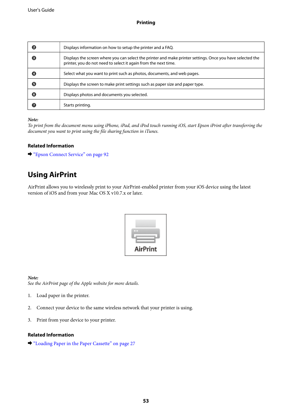 Using airprint | Epson EcoTank ET-4550 User Manual | Page 53 / 145