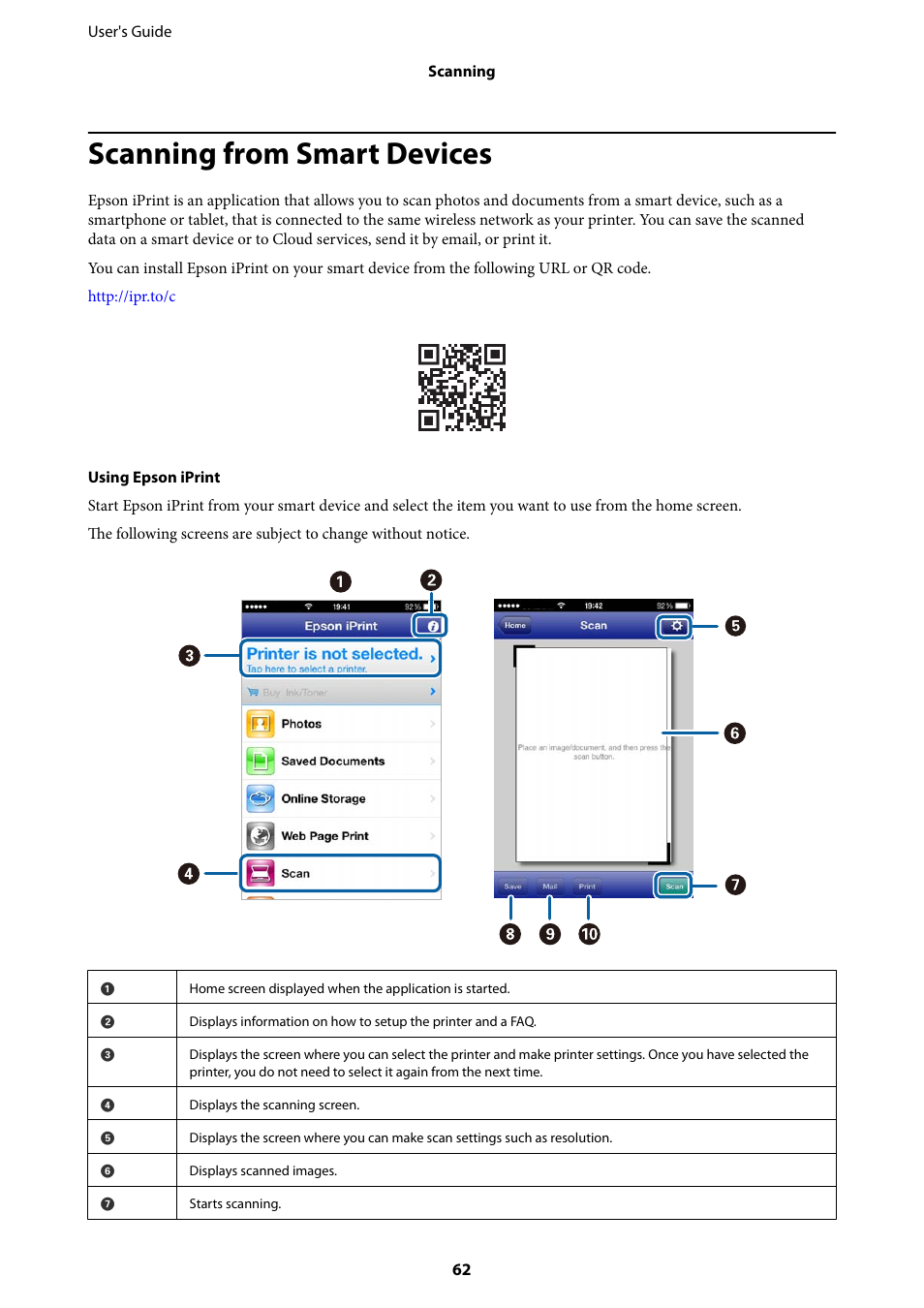 Scanning from smart devices | Epson EcoTank ET-4550 User Manual | Page 62 / 145