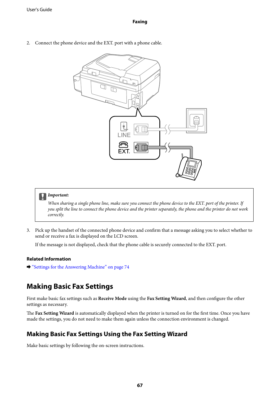 Making basic fax settings | Epson EcoTank ET-4550 User Manual | Page 67 / 145