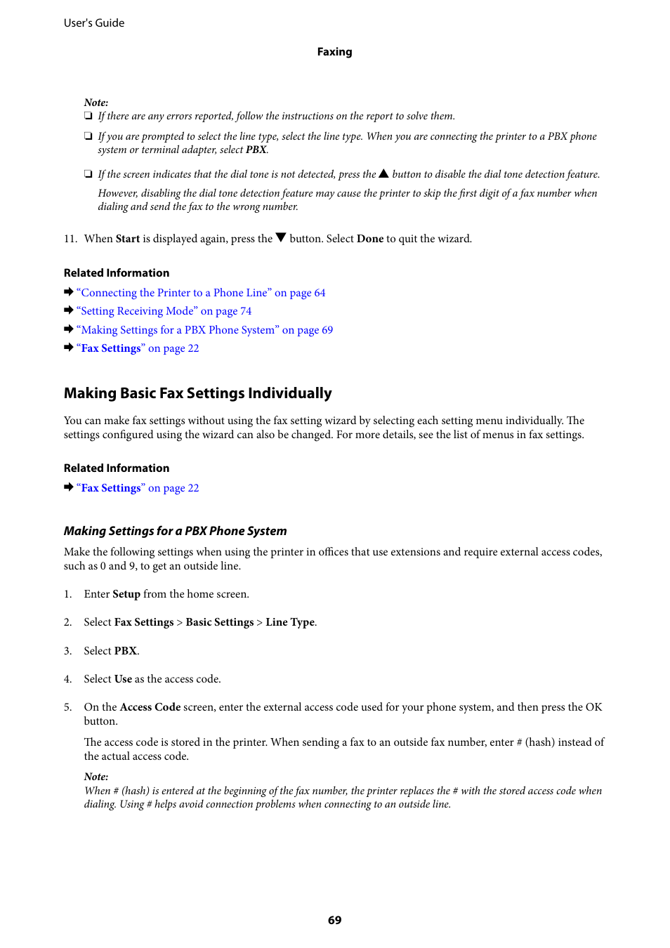Making basic fax settings individually | Epson EcoTank ET-4550 User Manual | Page 69 / 145