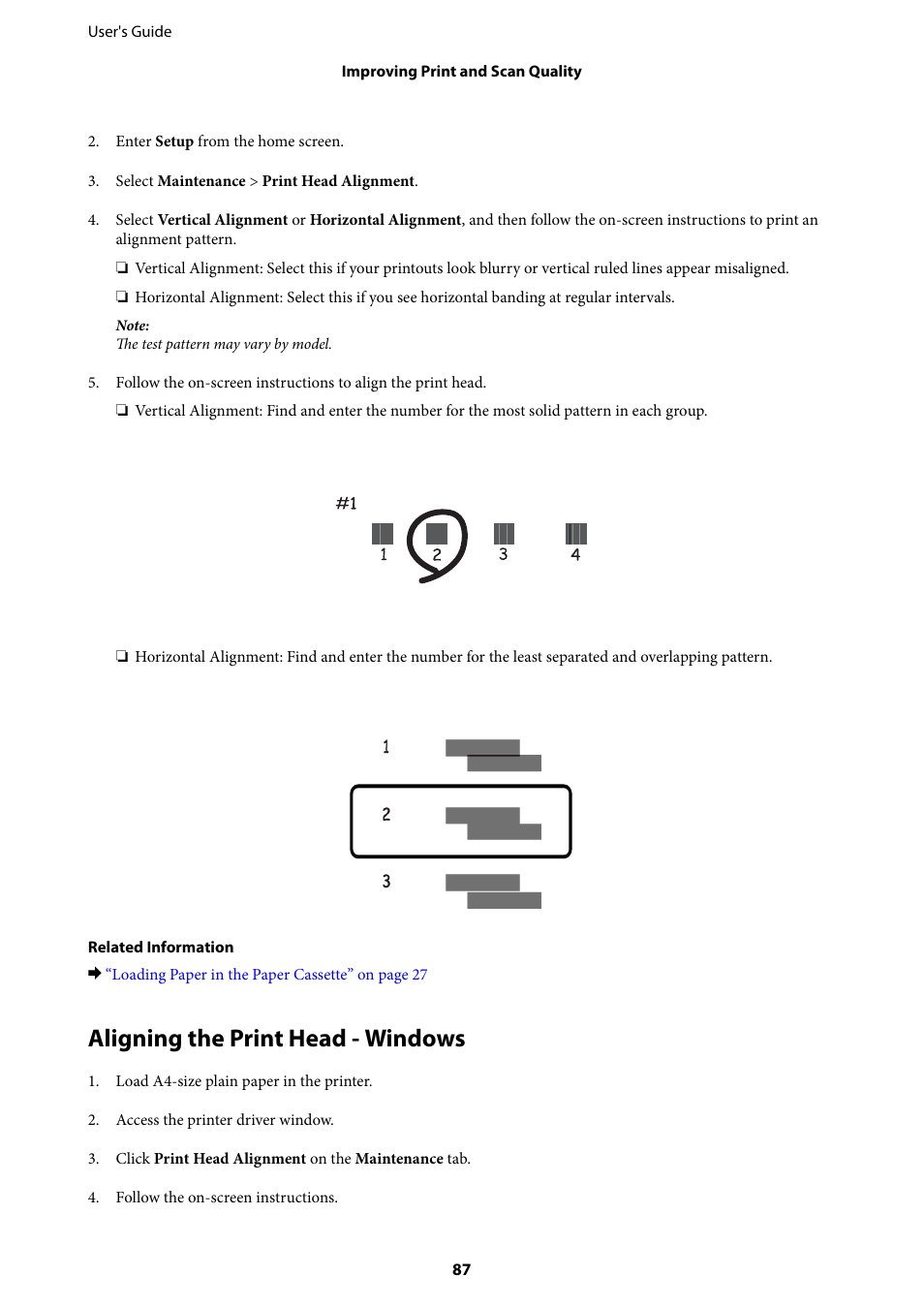 Aligning the print head - windows | Epson EcoTank ET-4550 User Manual | Page 87 / 145
