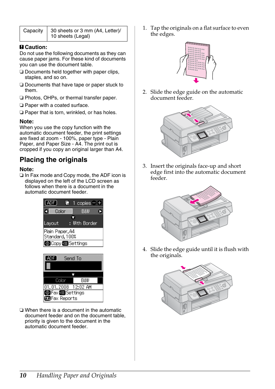 Placing the originals | Epson Stylus DX9400F User Manual | Page 10 / 44