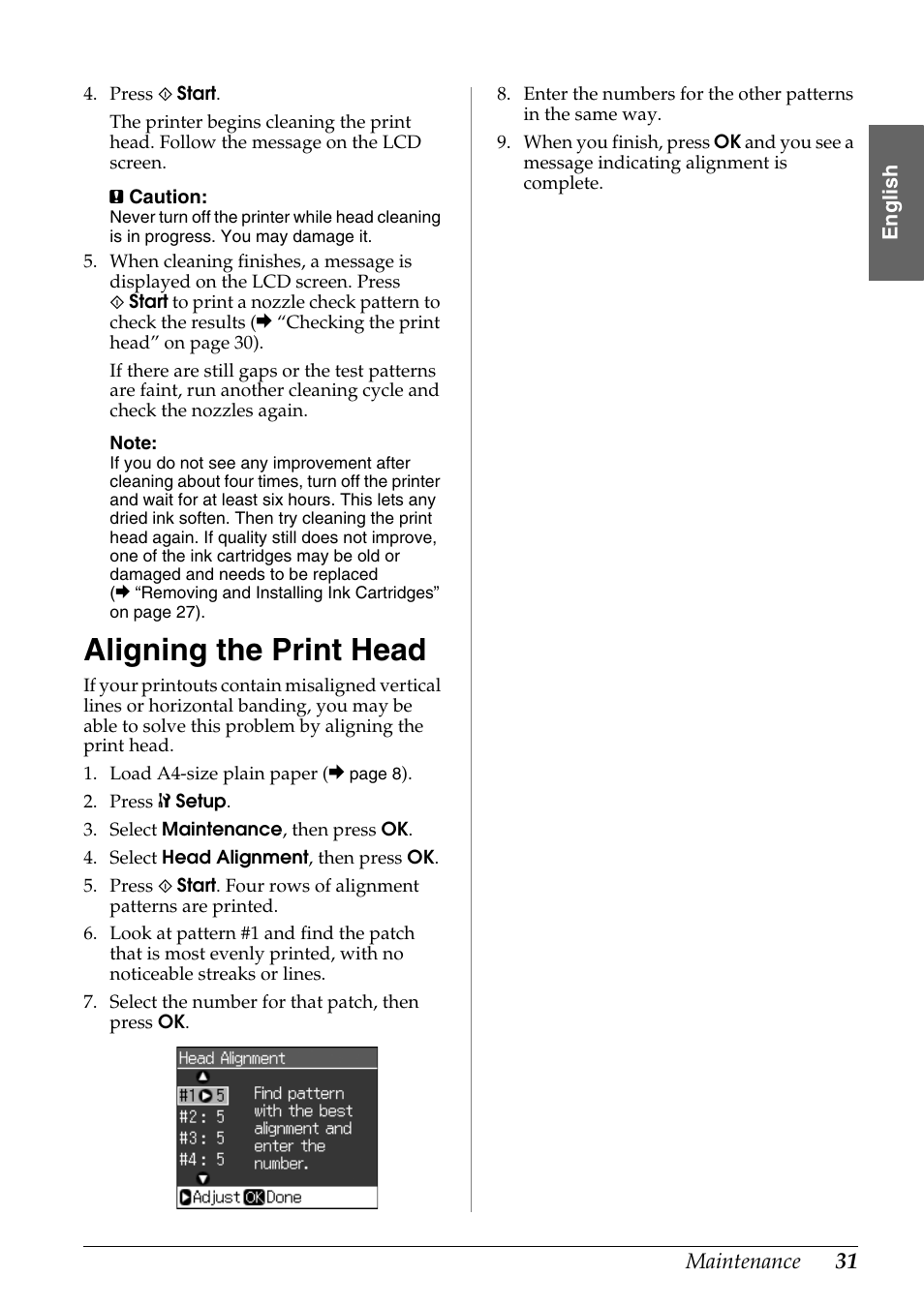 Aligning the print head | Epson Stylus DX9400F User Manual | Page 31 / 44