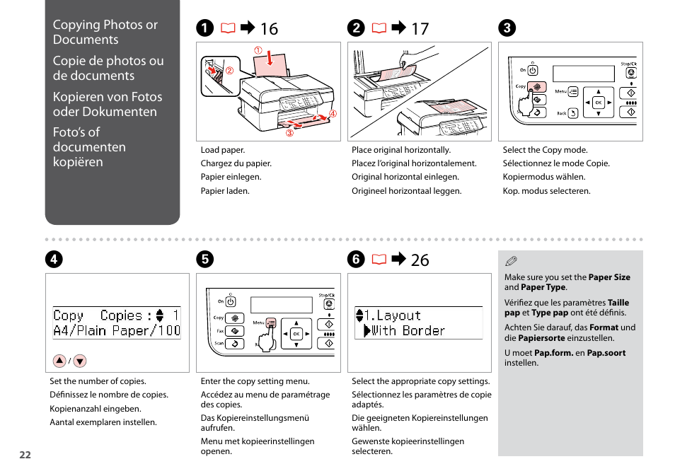 Ar & 16 b r & 17 c, Fr & 26 | Epson Stylus Office TX510FN User Manual | Page 22 / 60