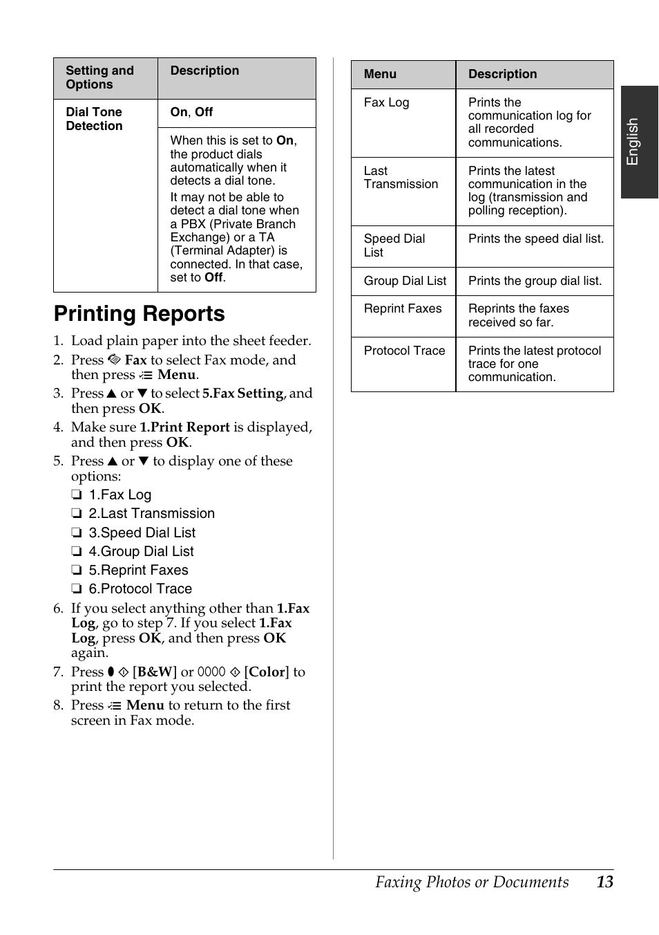 Printing reports, Faxing photos or documents | Epson Stylus Office TX510FN User Manual | Page 13 / 20