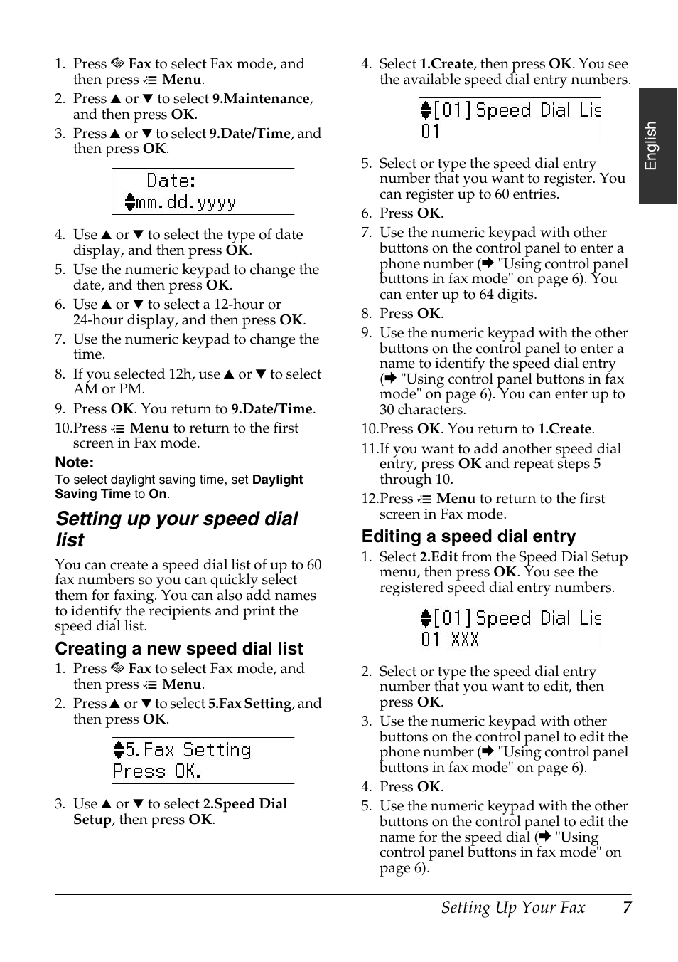 Setting up your speed dial list, Creating a new speed dial list, Editing a speed dial entry | Epson Stylus Office TX510FN User Manual | Page 7 / 20