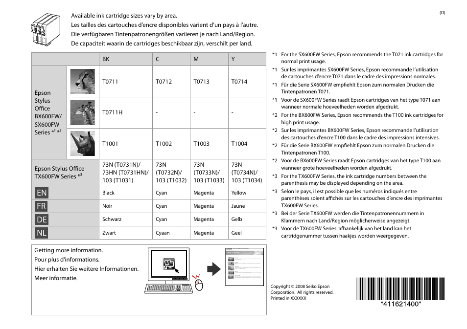 Epson Stylus Office TX600FW User Manual | Page 96 / 96