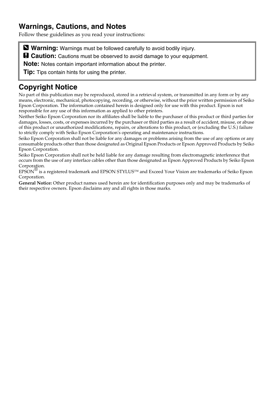 Copyright notice | Epson Stylus Office TX600FW User Manual | Page 2 / 24