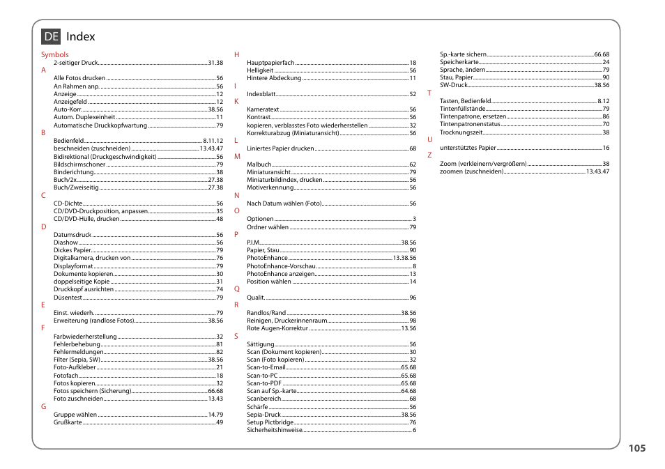 De index | Epson Stylus Photo TX710W User Manual | Page 105 / 108