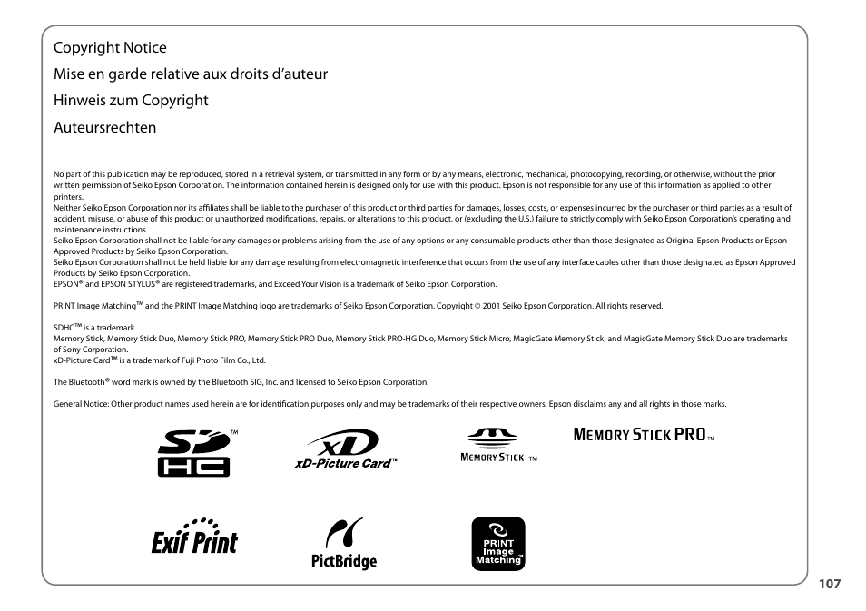 Epson Stylus Photo TX710W User Manual | Page 107 / 108