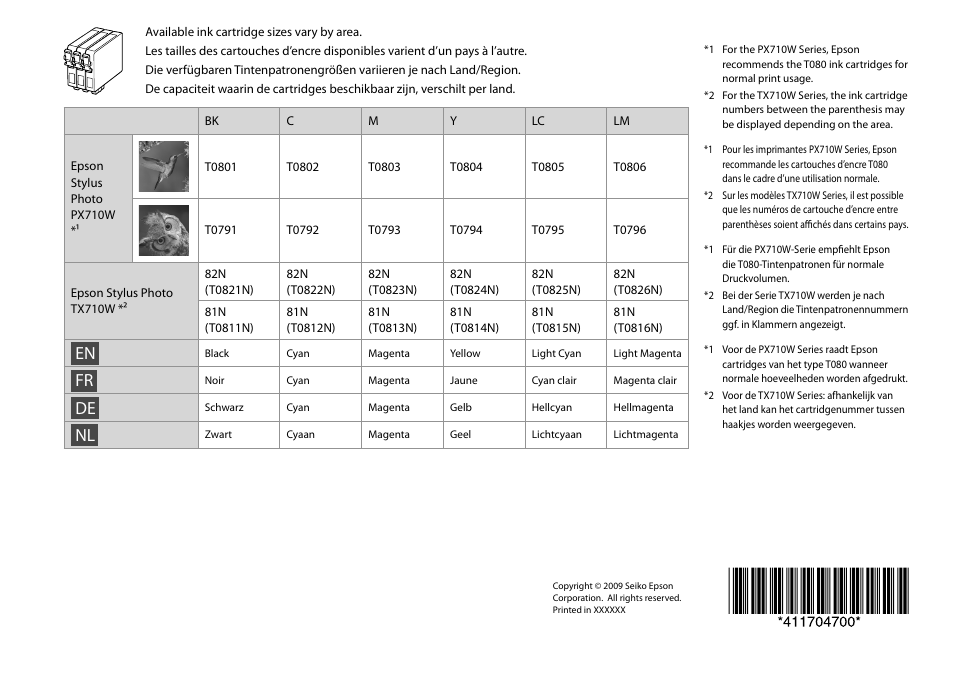 Epson Stylus Photo TX710W User Manual | Page 108 / 108