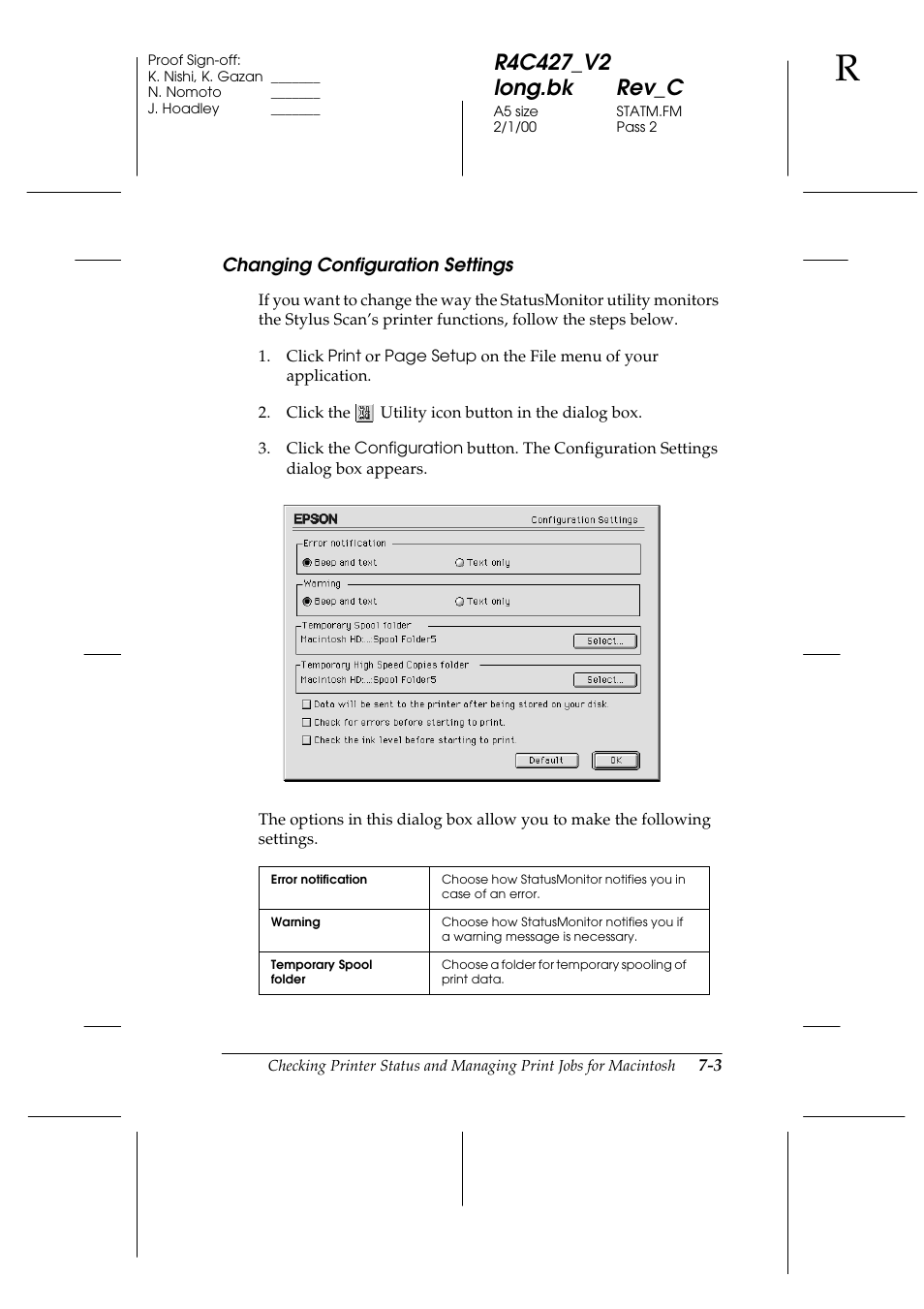 Changing configuration settings, Changing configuration settings -3 | Epson Stylus Scan 2500 User Manual | Page 100 / 293
