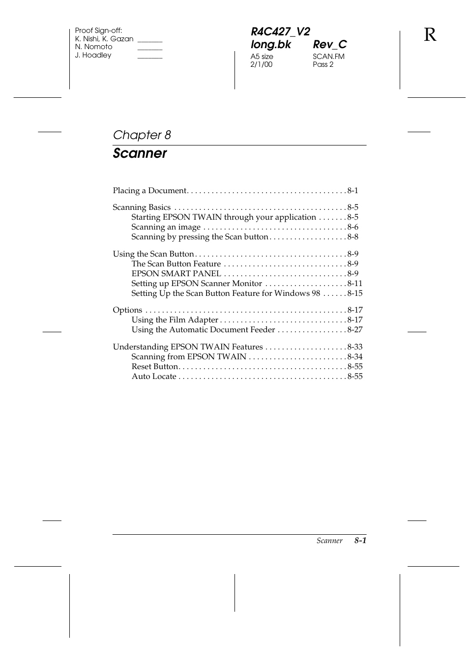 Scanner, Chapter 8 | Epson Stylus Scan 2500 User Manual | Page 106 / 293