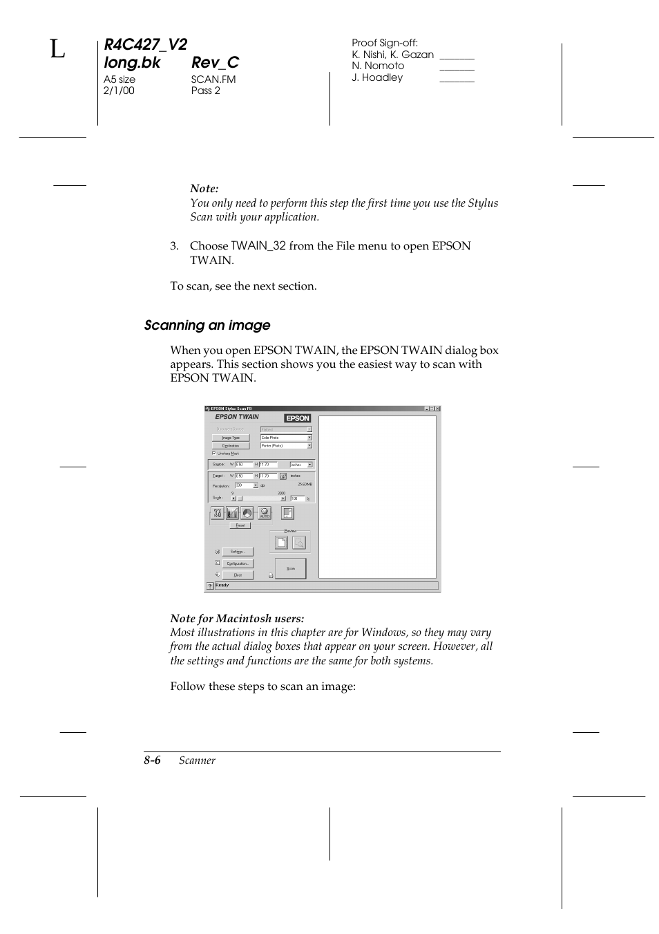 Scanning an image, Scanning an image -6 | Epson Stylus Scan 2500 User Manual | Page 111 / 293
