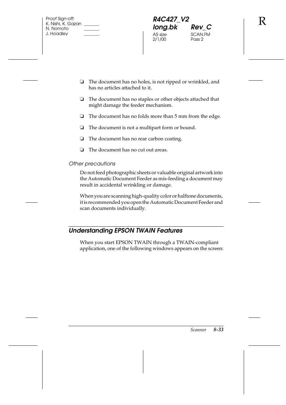 Understanding epson twain features, Understanding epson twain features -33 | Epson Stylus Scan 2500 User Manual | Page 138 / 293