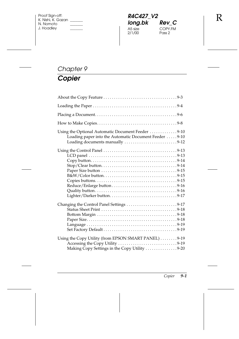 Copier, Chapter 9 | Epson Stylus Scan 2500 User Manual | Page 166 / 293