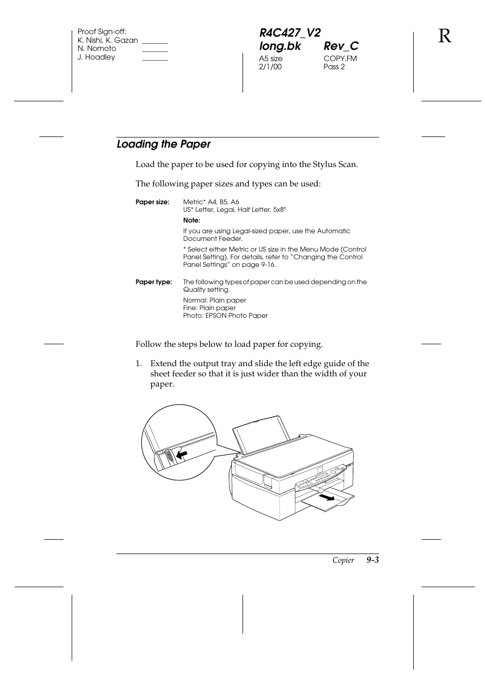 Loading the paper, Loading the paper -3, Loading the paper -4 | Epson Stylus Scan 2500 User Manual | Page 168 / 293