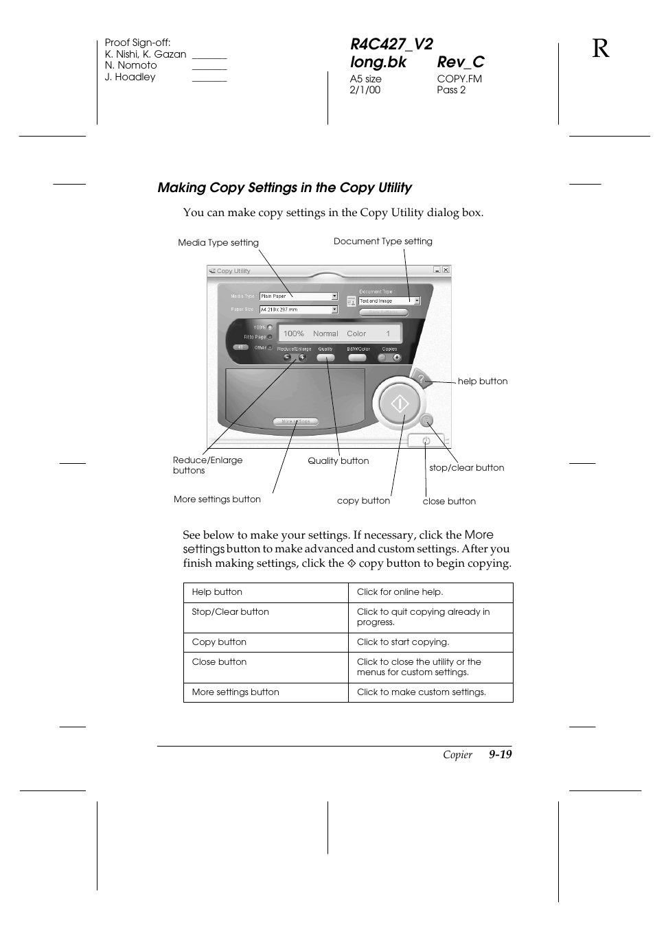 Making copy settings in the copy utility, Making copy settings in the copy utility -19, Making copy settings in the copy utility -20 | Epson Stylus Scan 2500 User Manual | Page 184 / 293