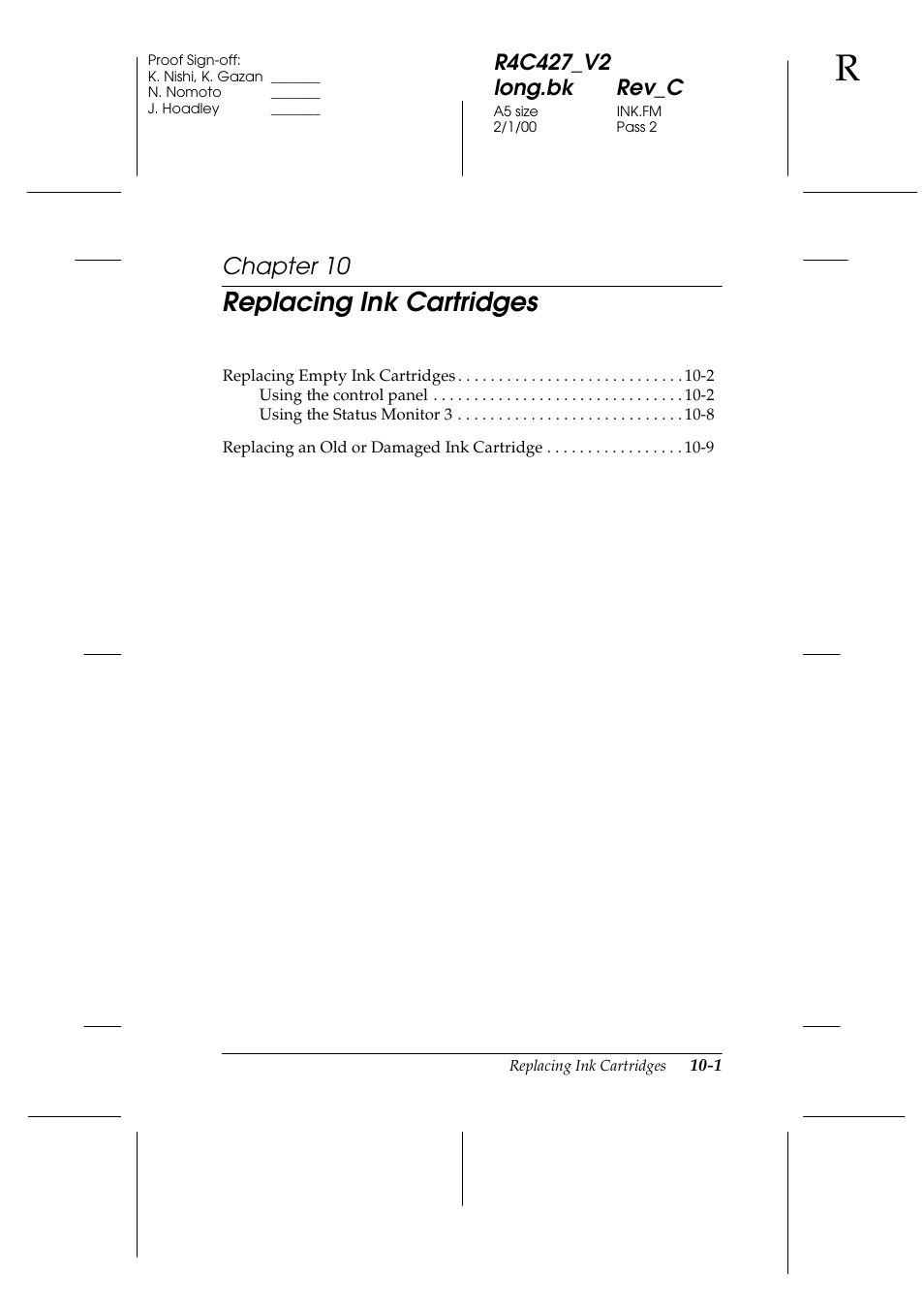 Replacing ink cartridges, Chapter 10 | Epson Stylus Scan 2500 User Manual | Page 188 / 293