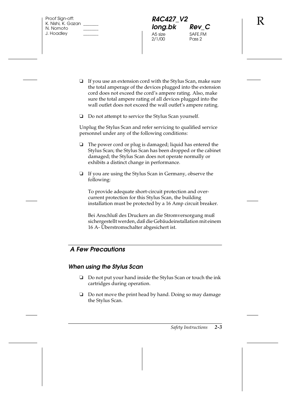 A few precautions, When using the stylus scan, A few precautions -3 | When using the stylus scan -3 | Epson Stylus Scan 2500 User Manual | Page 20 / 293