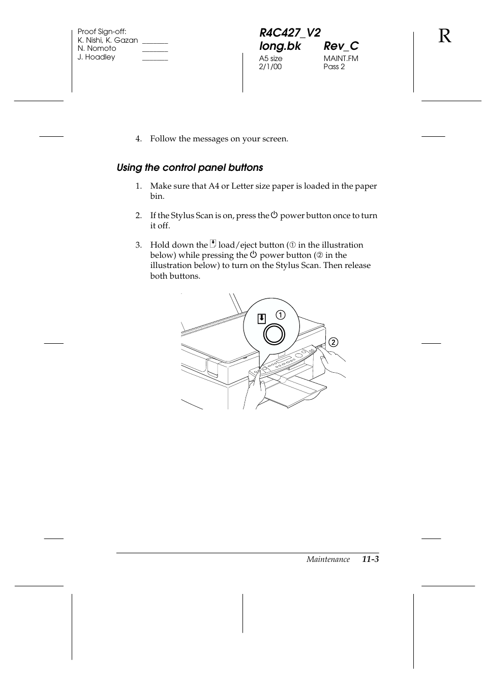 Using the control panel buttons, Using the control panel buttons -3 | Epson Stylus Scan 2500 User Manual | Page 202 / 293