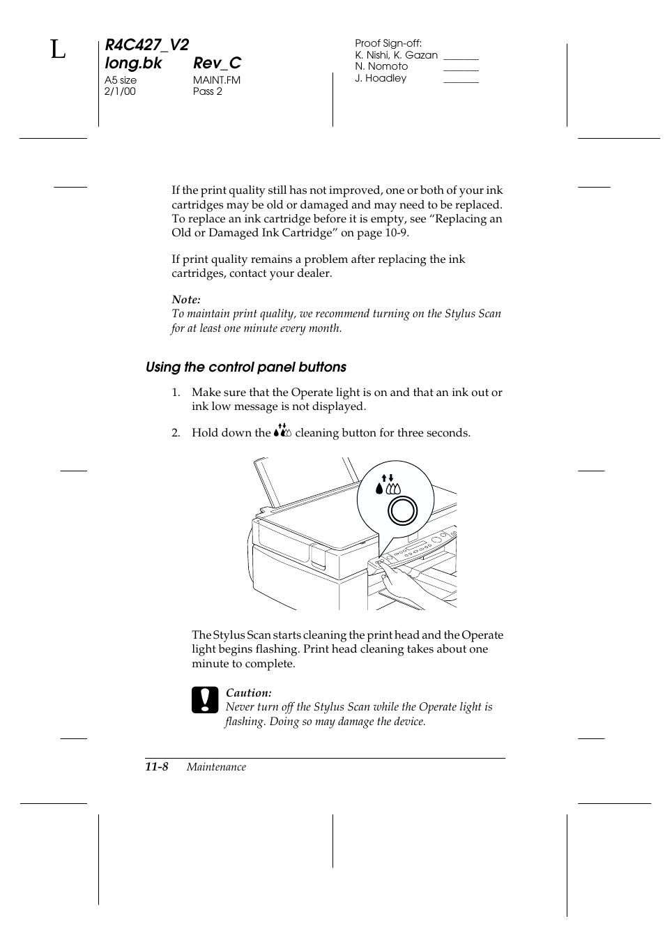 Using the control panel buttons, Using the control panel buttons -8 | Epson Stylus Scan 2500 User Manual | Page 207 / 293