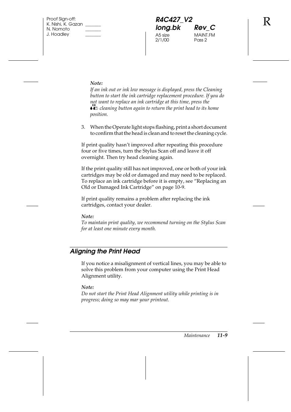 Aligning the print head, Aligning the print head -9 | Epson Stylus Scan 2500 User Manual | Page 208 / 293