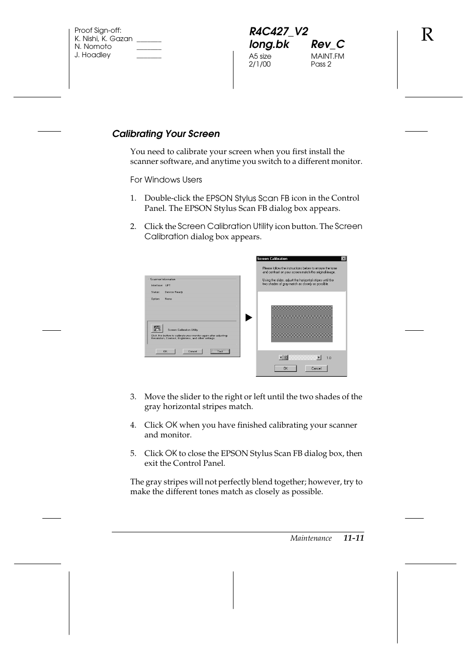 Calibrating your screen, Calibrating your screen -11 | Epson Stylus Scan 2500 User Manual | Page 210 / 293