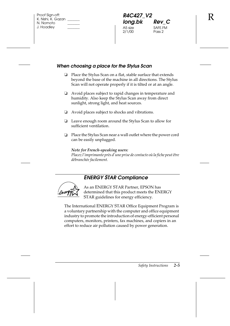 When choosing a place for the stylus scan, Energy star compliance, When choosing a place for the stylus scan -5 | Energy star compliance -5, When choosing a place for the stylus scan -4, Nergy, Tar compliance | Epson Stylus Scan 2500 User Manual | Page 22 / 293