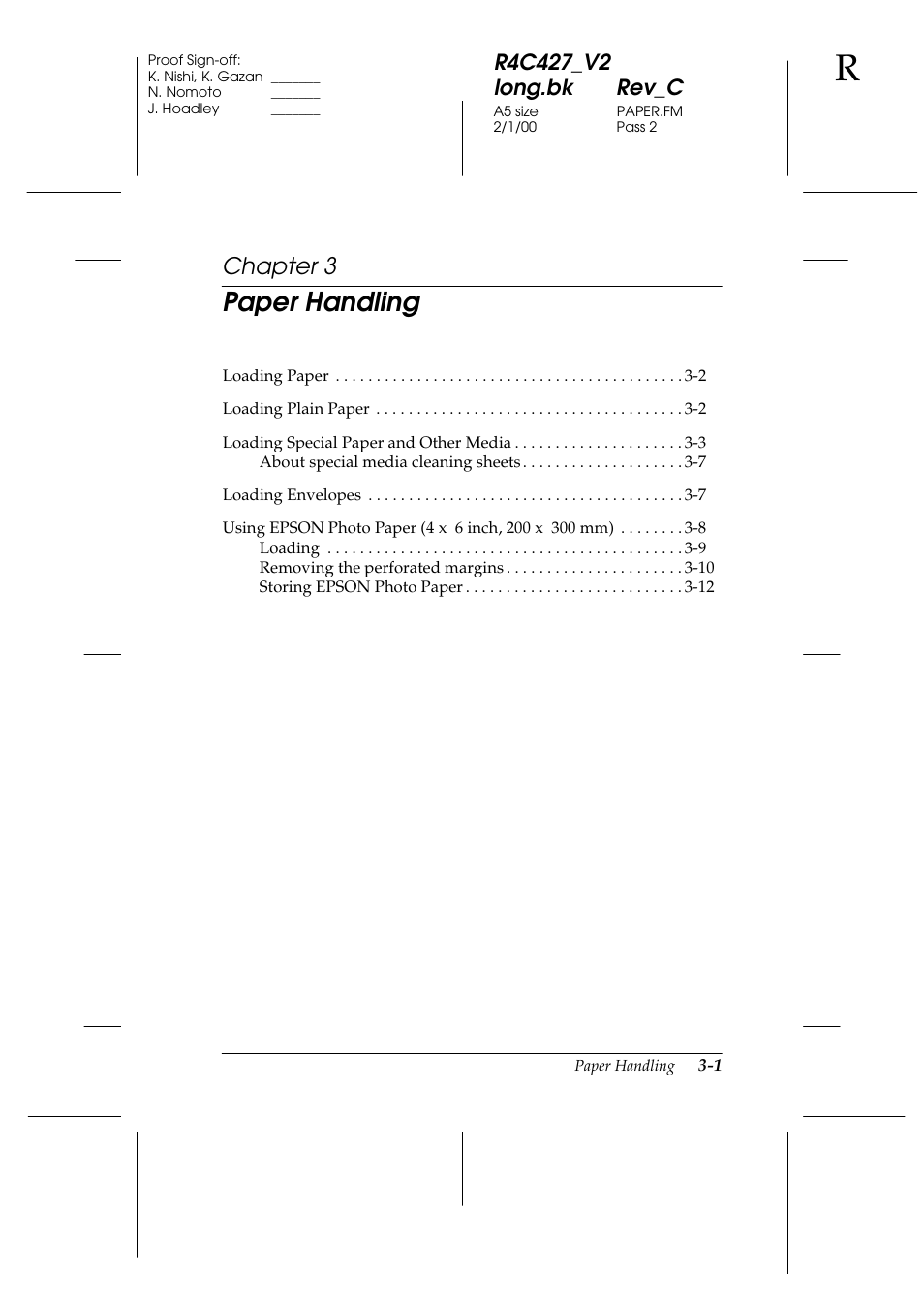 Paper handling, Chapter 3 | Epson Stylus Scan 2500 User Manual | Page 24 / 293