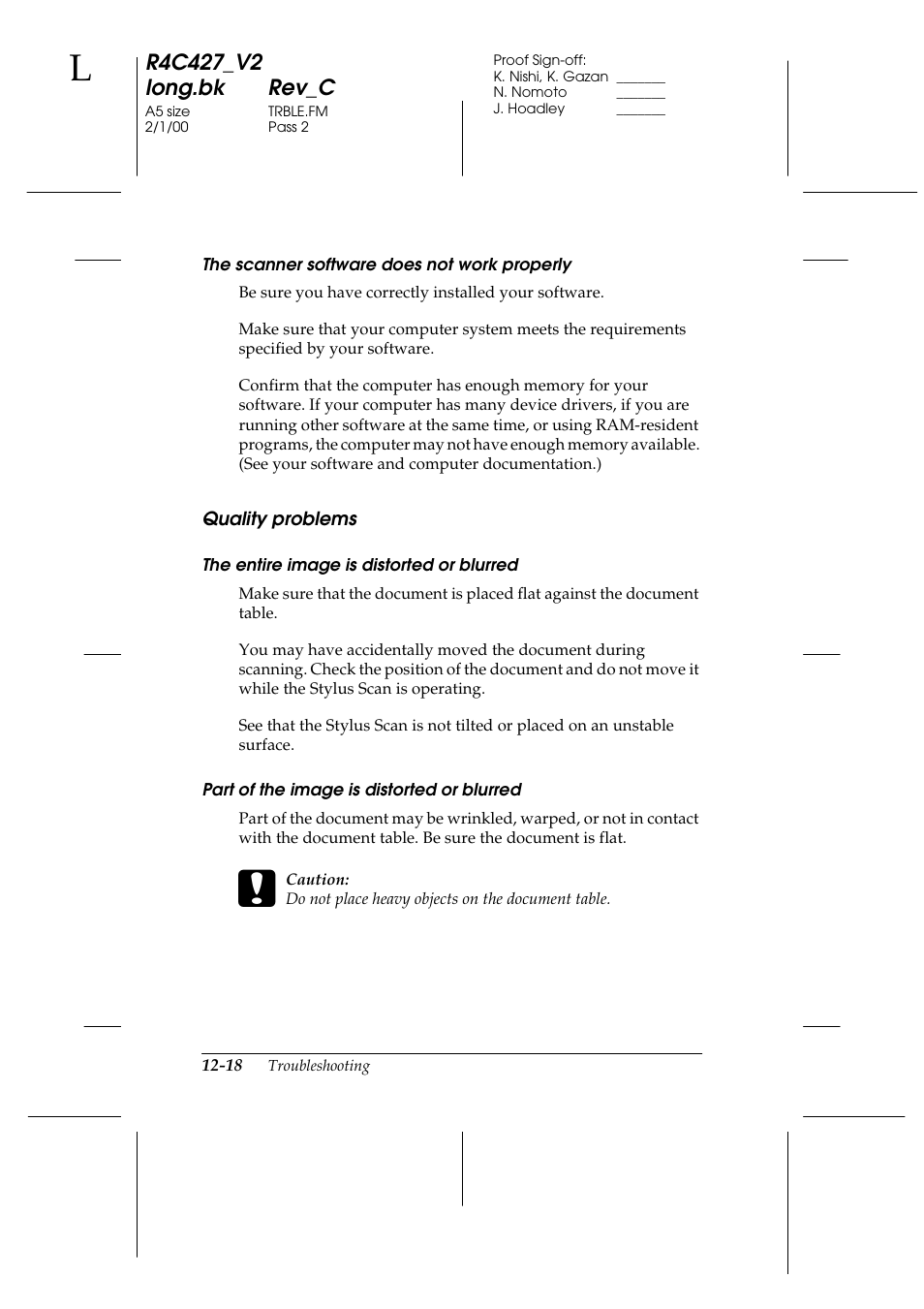 Quality problems, Quality problems -18 | Epson Stylus Scan 2500 User Manual | Page 241 / 293