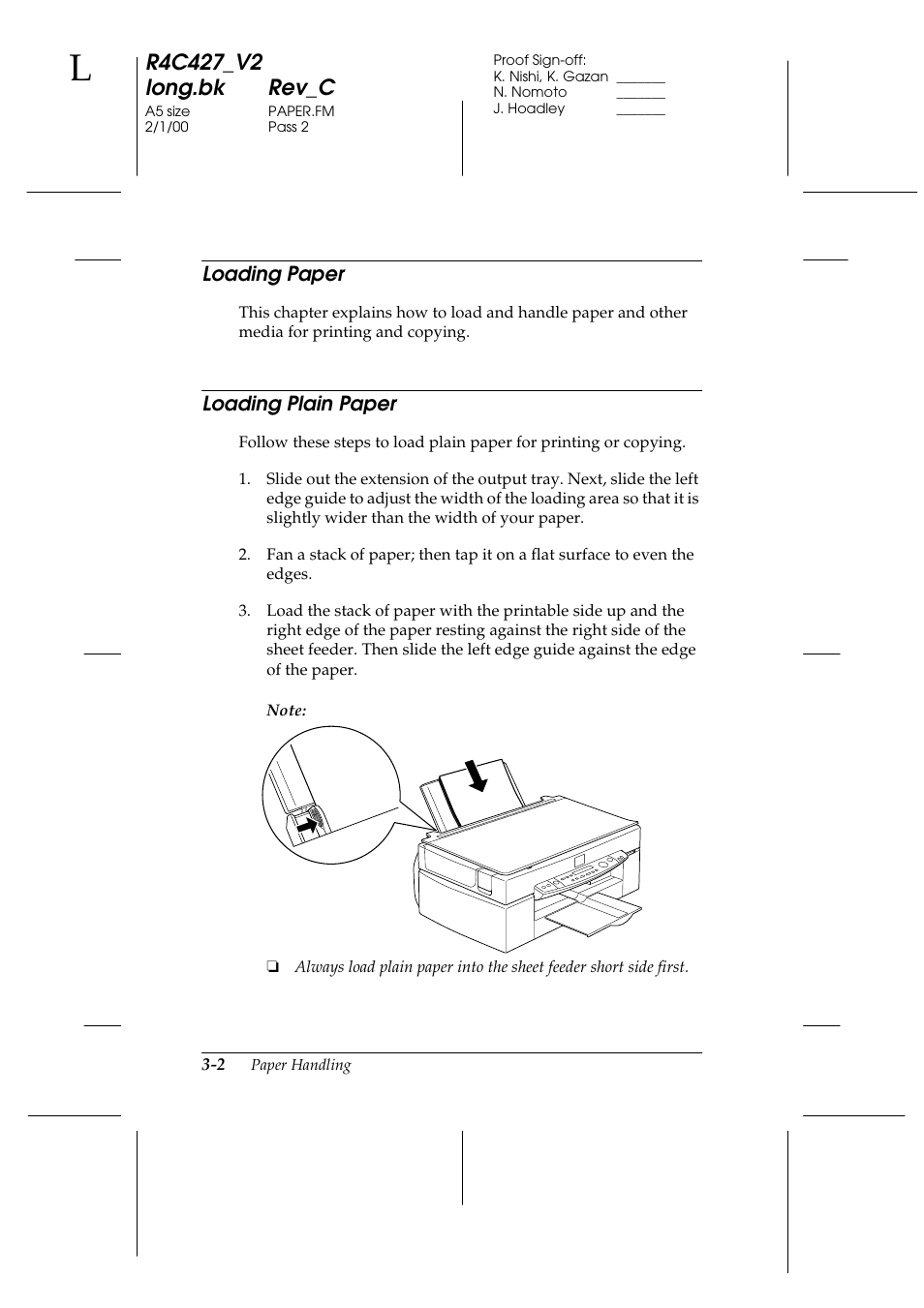 Loading paper, Loading plain paper, Loading paper -2 loading plain paper -2 | Epson Stylus Scan 2500 User Manual | Page 25 / 293
