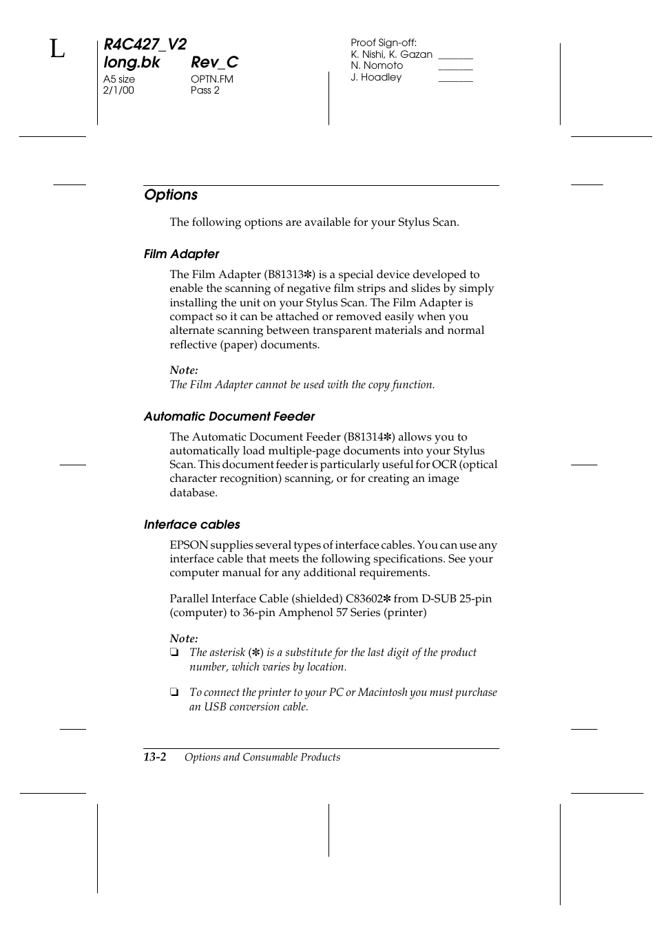 Options, Options -2 | Epson Stylus Scan 2500 User Manual | Page 253 / 293