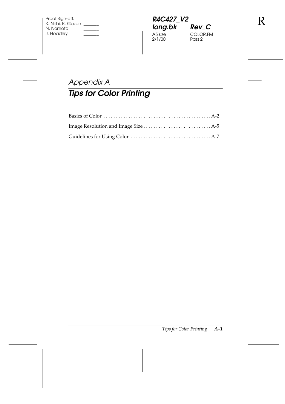 A. tips for color printing, Appendix a, Tips for color printing | Epson Stylus Scan 2500 User Manual | Page 256 / 293