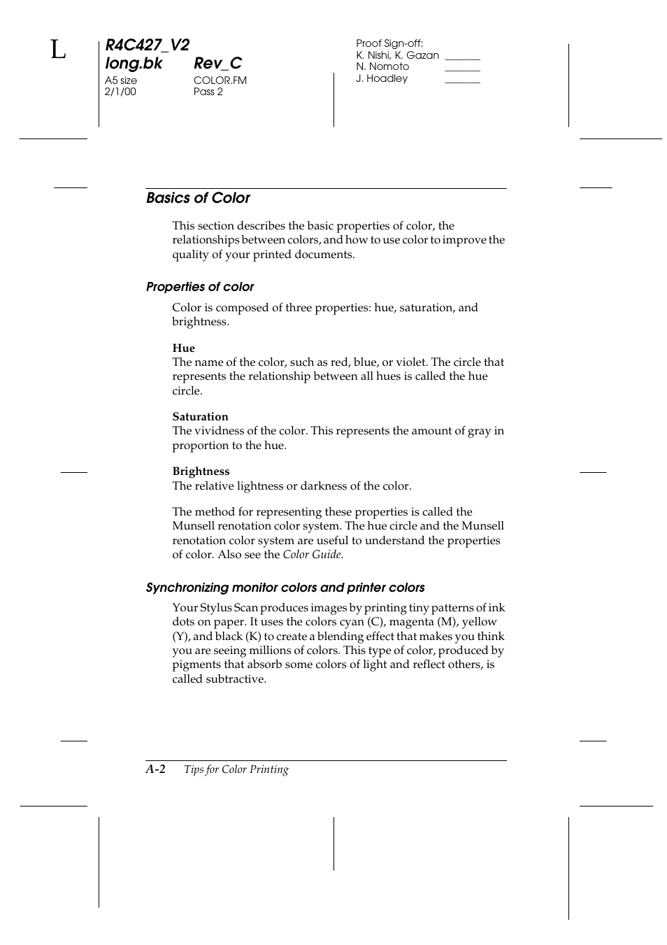 Basics of color | Epson Stylus Scan 2500 User Manual | Page 257 / 293