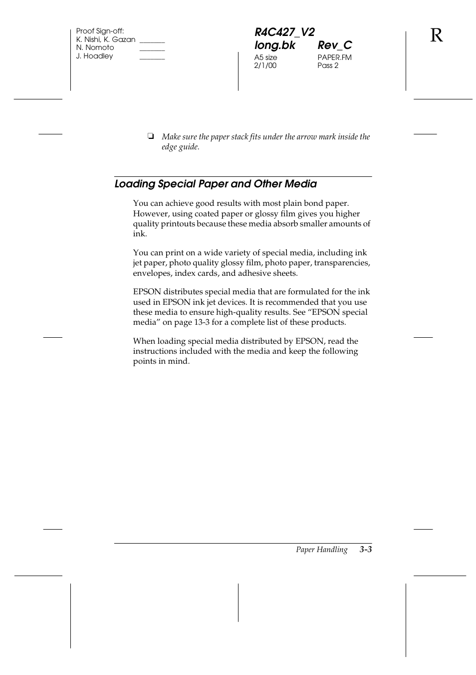 Loading special paper and other media, Loading special paper and other media -3 | Epson Stylus Scan 2500 User Manual | Page 26 / 293