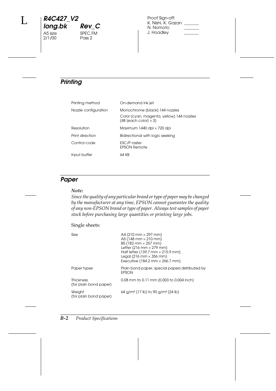 Printing, Paper, Printing paper | Epson Stylus Scan 2500 User Manual | Page 267 / 293
